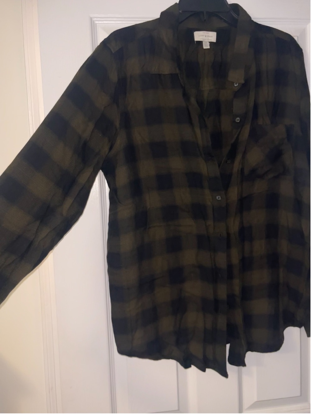 Lucky Brand Olive and Black Plaid Button-Down Shirt